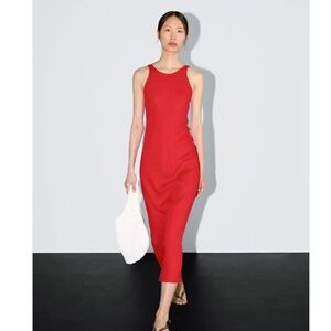 ZARA High Neck Red Jersey Midi Dress